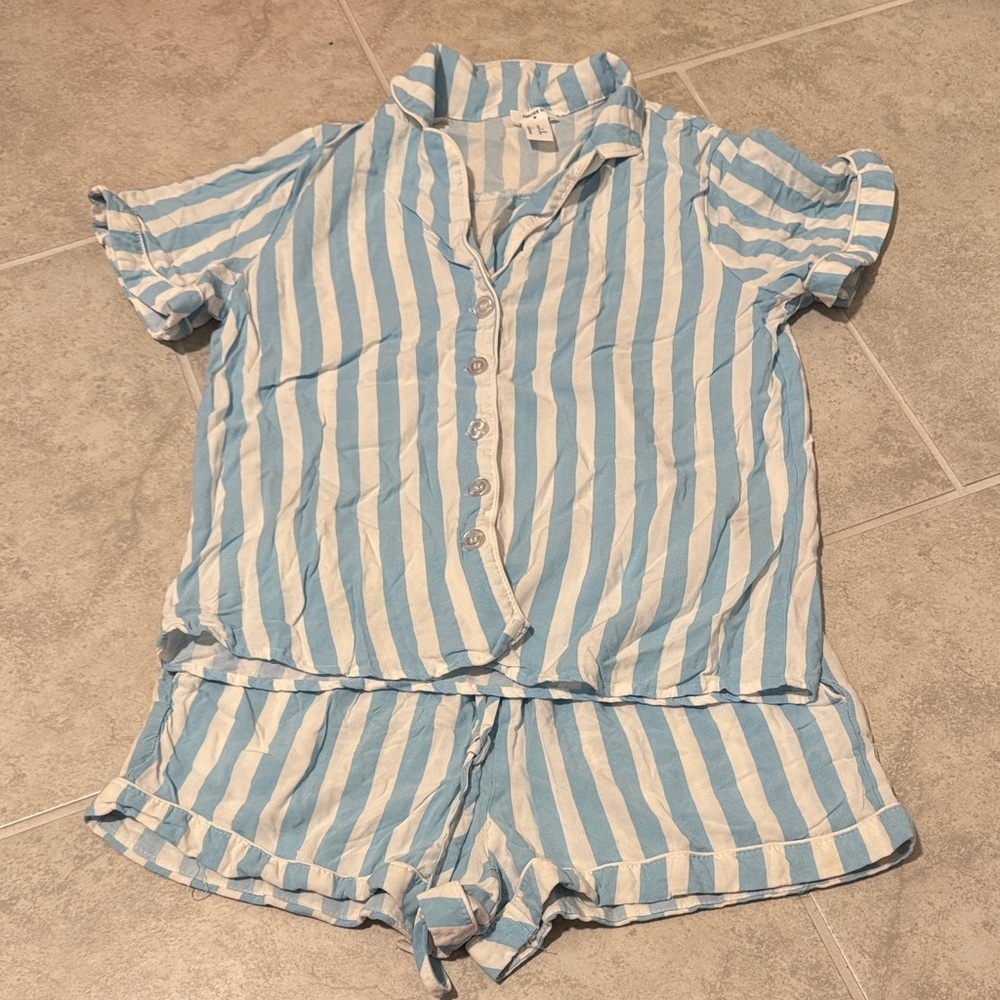 Forever 21 Light Blue and White Striped Set
